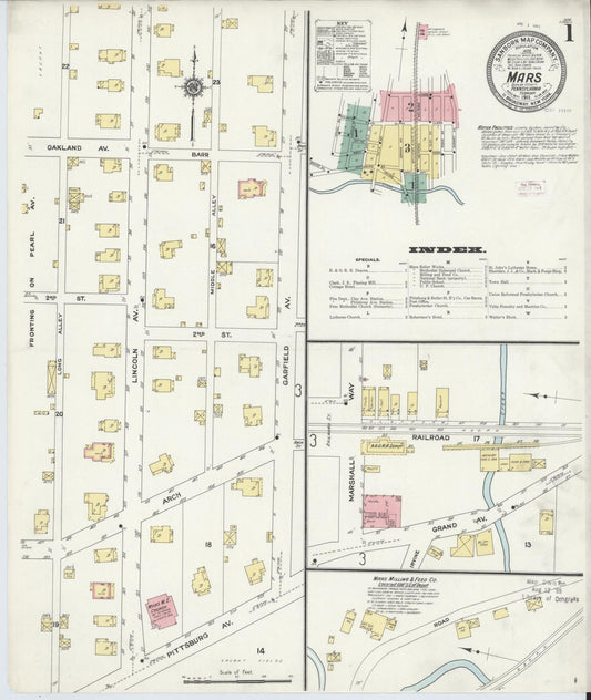 Sanborn Fire Insurance Map from Mars, Butler County, Pennsylvania (1911), Sheet #0001 - Historic Sanborn Fire Insurance Map Print, vintage old map wall art, antique decor, genealogy gift, Pennsylvania Pennsylvania map