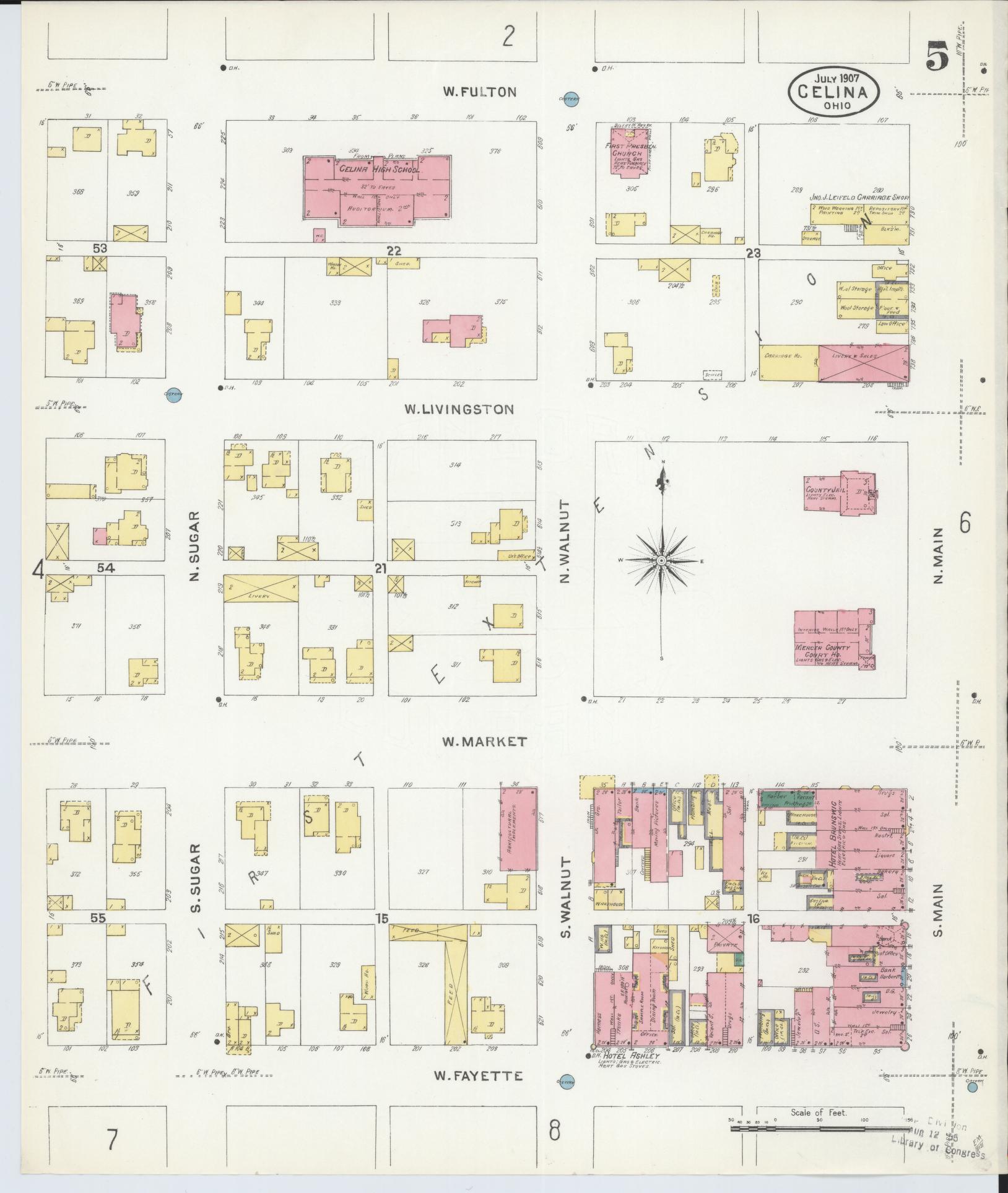 Sanborn Fire Insurance Map from Celina, Mercer County, Ohio (1907), Sheet #0005 - Historic Sanborn Fire Insurance Map Print, vintage old map wall art, antique decor, genealogy gift, Ohio Ohio map