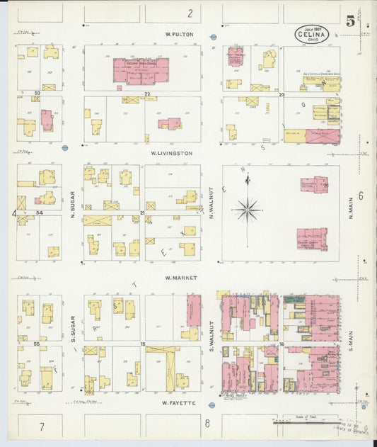 Sanborn Fire Insurance Map from Celina, Mercer County, Ohio (1907), Sheet #0005 - Historic Sanborn Fire Insurance Map Print, vintage old map wall art, antique decor, genealogy gift, Ohio Ohio map