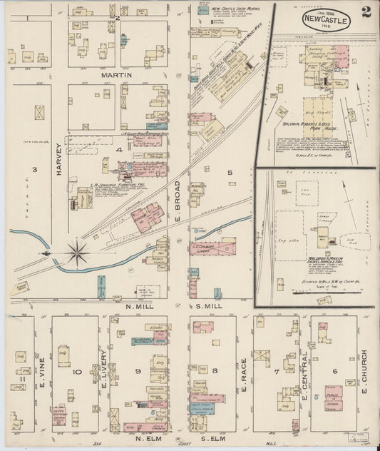 Sanborn Fire Insurance Map from New Castle, Henry County, Indiana (1886), Sheet #0002 - Historic Sanborn Fire Insurance Map Print, vintage old map wall art, antique decor, genealogy gift, Indiana Indiana map