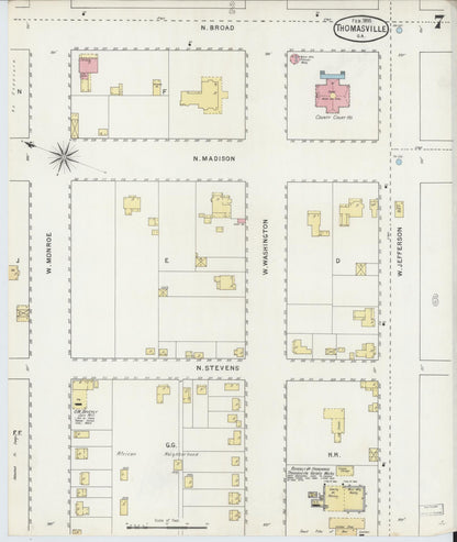 Sanborn Fire Insurance Map from Thomasville, Thomas County, Georgia (1895), Sheet #0007 - Complete Map Set gallery image, historic Sanborn map, vintage wall art, Georgia Georgia