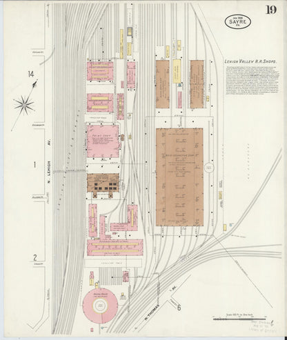 Sanborn Fire Insurance Map from Sayre, Bradford County, Pennsylvania (1909), Sheet #0019 - Complete Map Set gallery image, historic Sanborn map, vintage wall art, Pennsylvania Pennsylvania