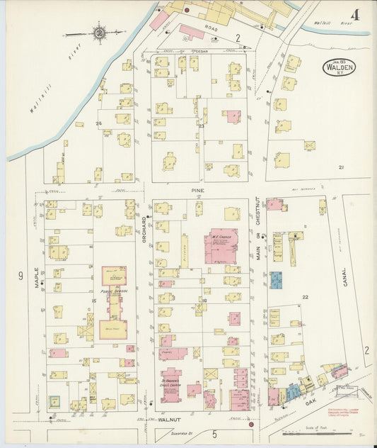 Sanborn Fire Insurance Map from Walden, Orange County, New York (1913), Sheet #0004 - Historic Sanborn Fire Insurance Map Print, vintage old map wall art, antique decor, genealogy gift, New York New York map