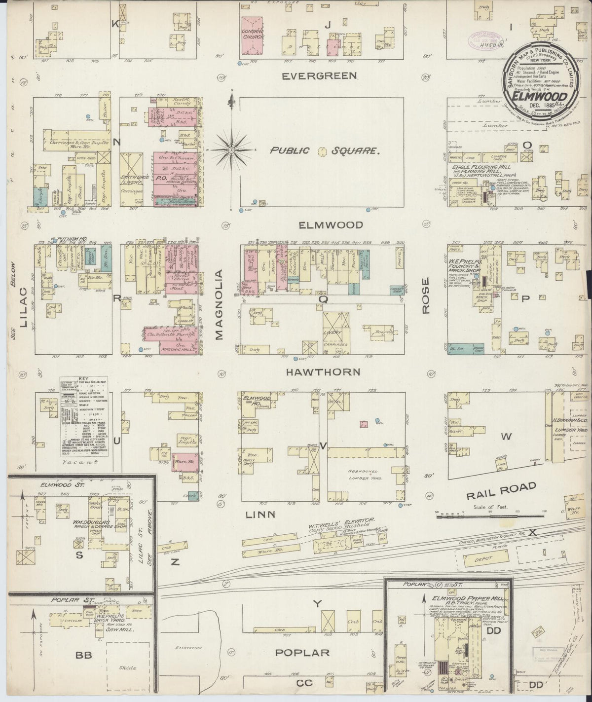 Sanborn Fire Insurance Map from Elmwood, Peoria County, Illinois (1885), Sheet #0001 - Historic Sanborn Fire Insurance Map Print, vintage old map wall art, antique decor, genealogy gift, Illinois Illinois map