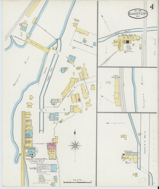 Sanborn Fire Insurance Map from Ellicott City, Howard County, Maryland (1894), Sheet #0004 - Historic Sanborn Fire Insurance Map Print, vintage old map wall art, antique decor, genealogy gift, Maryland Maryland map