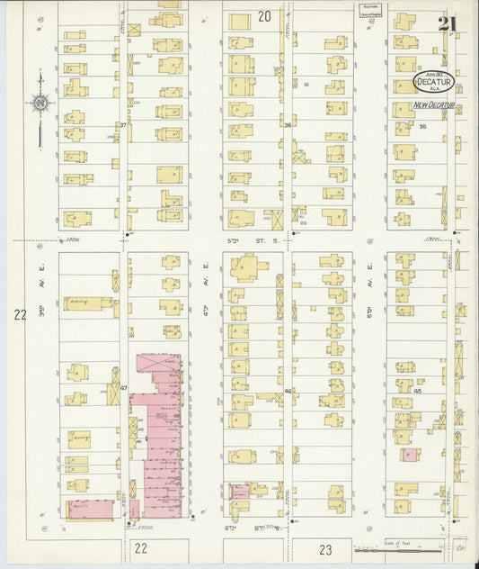 Sanborn Fire Insurance Map from Decatur, Morgan County, Alabama (1913), Sheet #0021 - Historic Sanborn Fire Insurance Map Print, vintage old map wall art, antique decor, genealogy gift, Alabama Alabama map