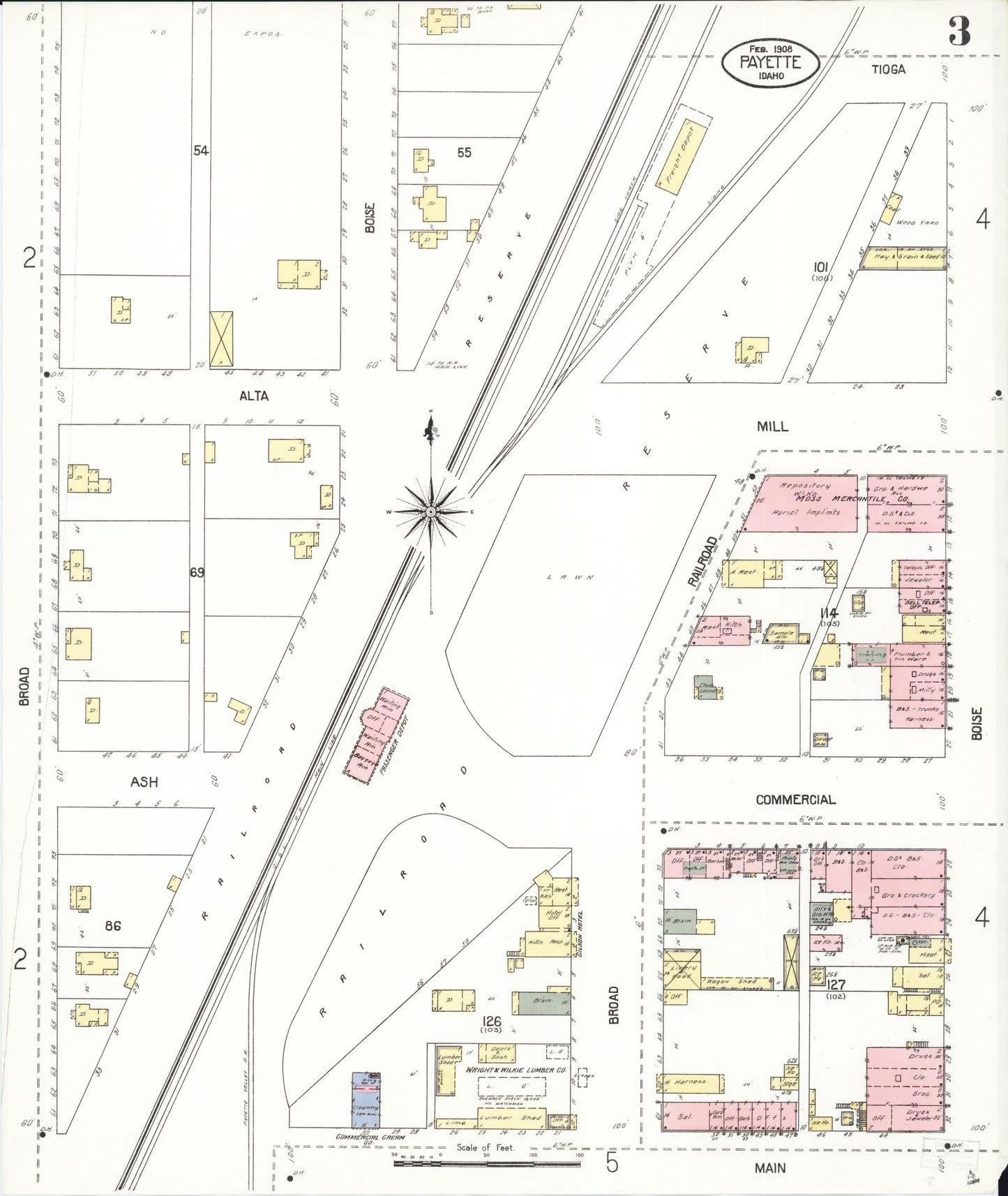 Sanborn Fire Insurance Map from Payette, Payette County, Idaho (1908), Sheet #0003 - Complete Map Set gallery image, historic Sanborn map, vintage wall art, Idaho Idaho