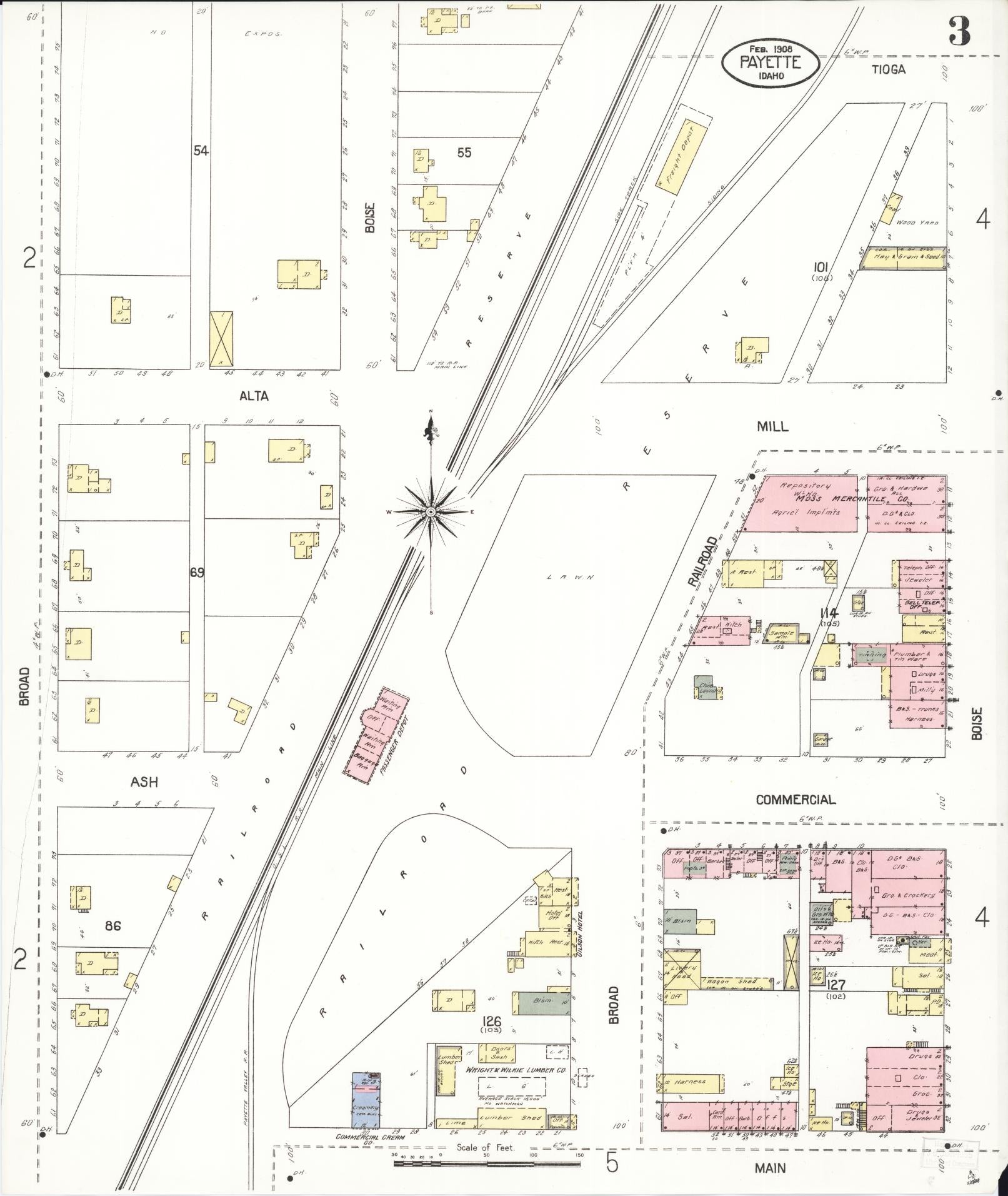 Sanborn Fire Insurance Map from Payette, Payette County, Idaho (1908), Sheet #0003 - Complete Map Set gallery image, historic Sanborn map, vintage wall art, Idaho Idaho