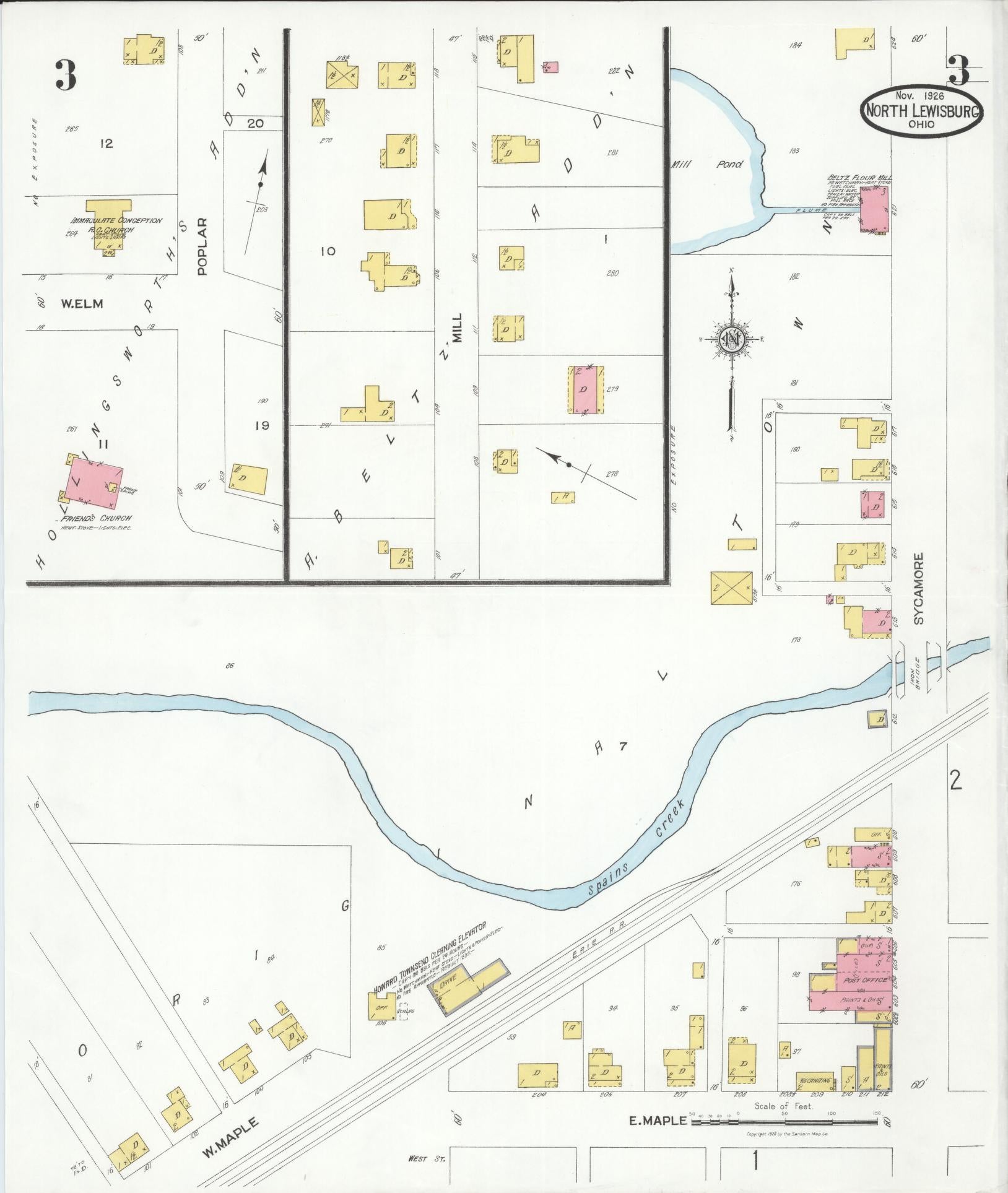 Sanborn Fire Insurance Map from North Lewisburg, Champaign County, Ohio (1926), Sheet #0003 - Historic Sanborn Fire Insurance Map Print, vintage old map wall art, antique decor, genealogy gift, Ohio Ohio map