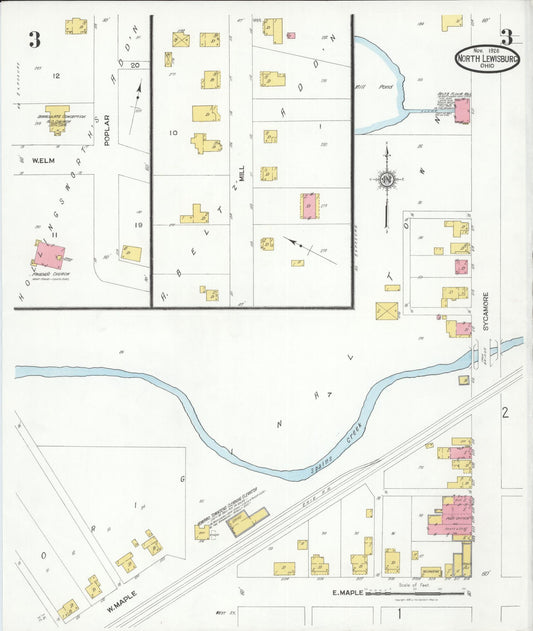 Sanborn Fire Insurance Map from North Lewisburg, Champaign County, Ohio (1926), Sheet #0003 - Historic Sanborn Fire Insurance Map Print, vintage old map wall art, antique decor, genealogy gift, Ohio Ohio map