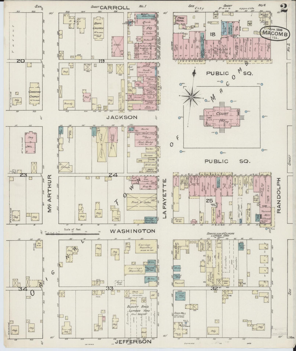 Sanborn Fire Insurance Map from Macomb, Mcdonough County, Illinois (1886), Sheet #0002 - Historic Sanborn Fire Insurance Map Print, vintage old map wall art, antique decor, genealogy gift, Illinois Illinois map