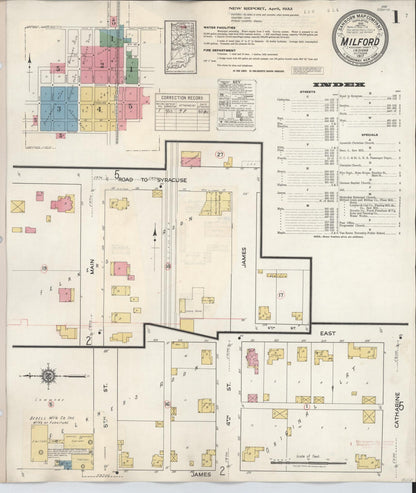 Sanborn Fire Insurance Map from Milford, Kosciusko County, Indiana (1933), Sheet #0001 - Complete Map Set gallery image, historic Sanborn map, vintage wall art, Indiana Indiana