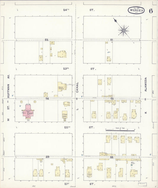 Sanborn Fire Insurance Map from Merced, Merced County, California (1891), Sheet #0006 - Historic Sanborn Fire Insurance Map Print, vintage old map wall art, antique decor, genealogy gift, California California map