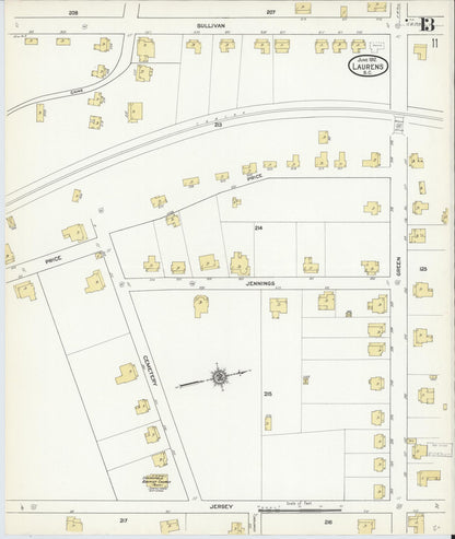Sanborn Fire Insurance Map from Laurens, Laurens County, South Carolina (1912), Sheet #0013 - Complete Map Set gallery image, historic Sanborn map, vintage wall art, South Carolina South Carolina