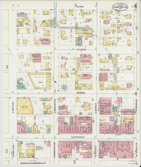 Sanborn Fire Insurance Map from Huntington, Huntington County, Indiana (1898), Sheet #0004 - Historic Sanborn Fire Insurance Map Print, vintage old map wall art, antique decor, genealogy gift, Indiana Indiana map