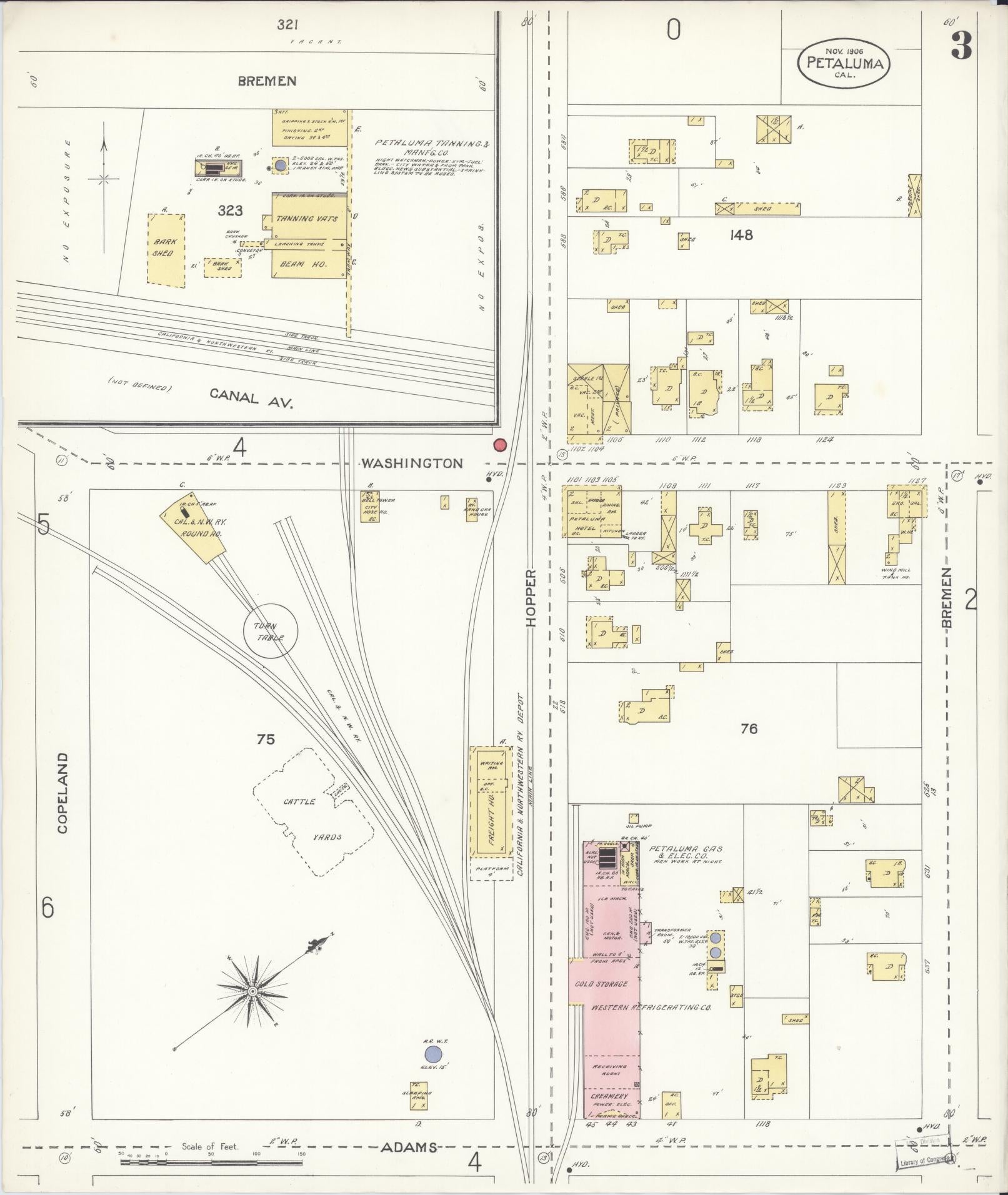Sanborn Fire Insurance Map from Petaluma, Sonoma County, California (1906), Sheet #0003 - Complete Map Set gallery image, historic Sanborn map, vintage wall art, California California