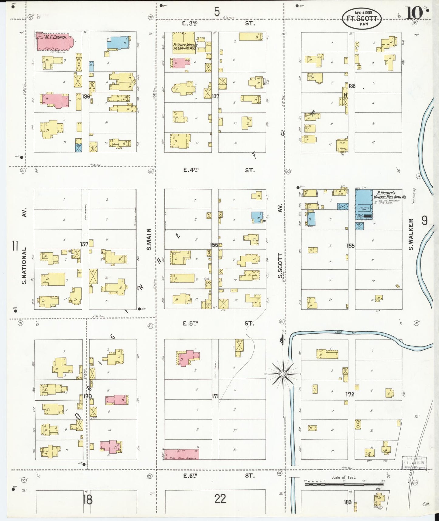 Sanborn Fire Insurance Map from Fort Scott, Bourbon County, Kansas (1899), Sheet #0010 - Historic Sanborn Fire Insurance Map Print, vintage old map wall art, antique decor, genealogy gift, Kansas Kansas map