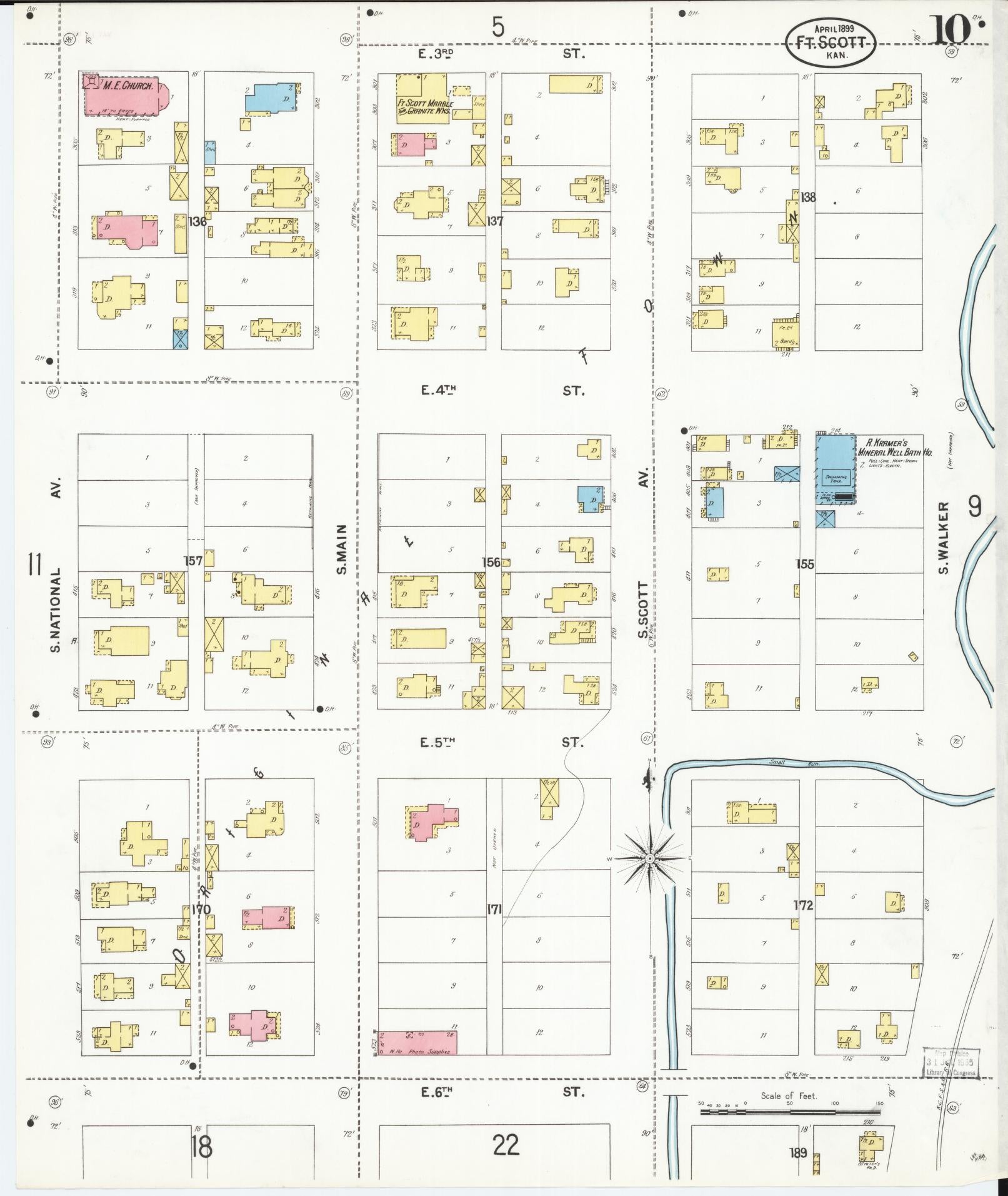 Sanborn Fire Insurance Map from Fort Scott, Bourbon County, Kansas (1899), Sheet #0010 - Historic Sanborn Fire Insurance Map Print, vintage old map wall art, antique decor, genealogy gift, Kansas Kansas map