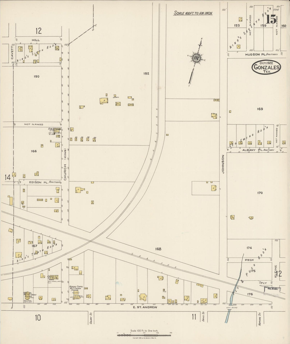 Sanborn Fire Insurance Map from Gonzales, Gonzales County, Texas (1922), Sheet #0015 - Complete Map Set gallery image, historic Sanborn map, vintage wall art, Texas Texas