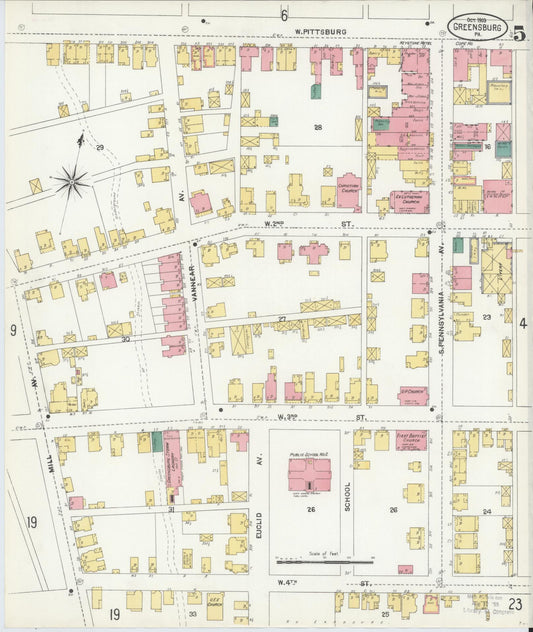 Sanborn Fire Insurance Map from Greensburg, Westmoreland County, Pennsylvania (1903), Sheet #0005 - Historic Sanborn Fire Insurance Map Print, vintage old map wall art, antique decor, genealogy gift, Pennsylvania Pennsylvania map