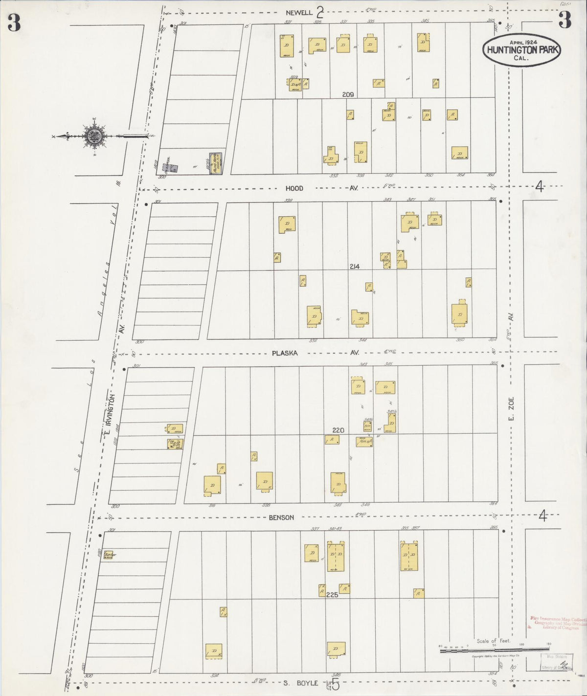 Sanborn Fire Insurance Map from Huntington Park, Los Angeles County, California (1924), Sheet #0003 - Complete Map Set gallery image, historic Sanborn map, vintage wall art, California California