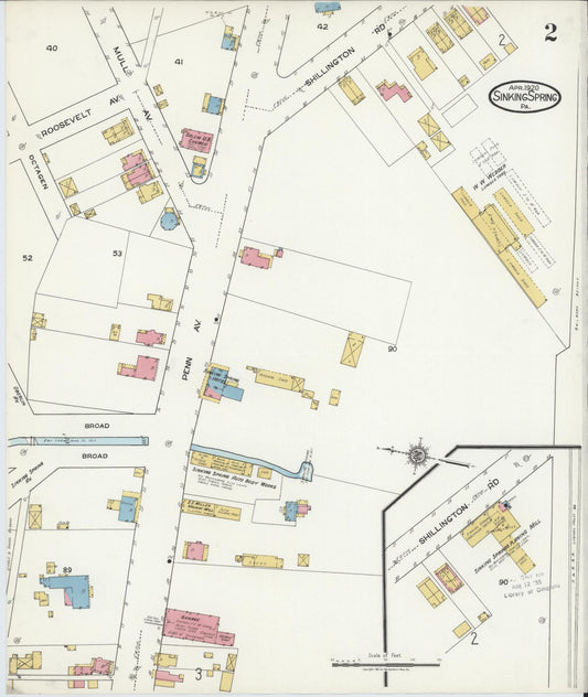 Sanborn Fire Insurance Map from Sinking Spring, Berks County, Pennsylvania (1920), Sheet #0002 - Historic Sanborn Fire Insurance Map Print, vintage old map wall art, antique decor, genealogy gift, Pennsylvania Pennsylvania map