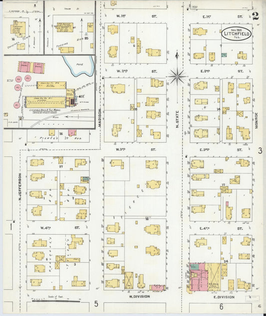 Sanborn Fire Insurance Map from Litchfield, Montgomery County, Illinois (1905), Sheet #0002 - Historic Sanborn Fire Insurance Map Print, vintage old map wall art, antique decor, genealogy gift, Illinois Illinois map
