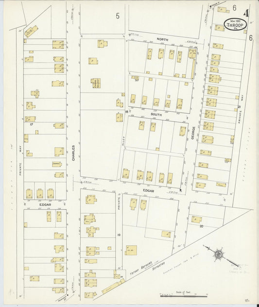 Sanborn Fire Insurance Map from Throop, Lackawanna County, Pennsylvania (1912), Sheet #0004 - Historic Sanborn Fire Insurance Map Print, vintage old map wall art, antique decor, genealogy gift, Pennsylvania Pennsylvania map