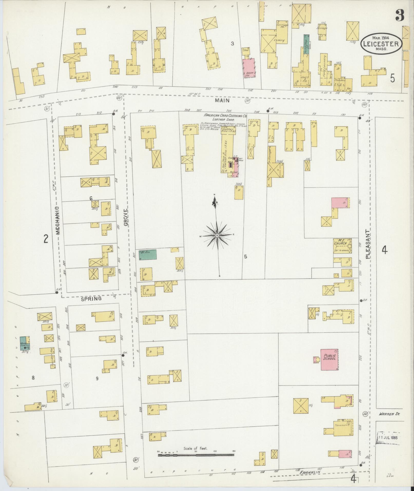 Sanborn Fire Insurance Map from Leicester, Worcester County, Massachusetts (1904), Sheet #0003 - Complete Map Set gallery image, historic Sanborn map, vintage wall art, Massachusetts Massachusetts