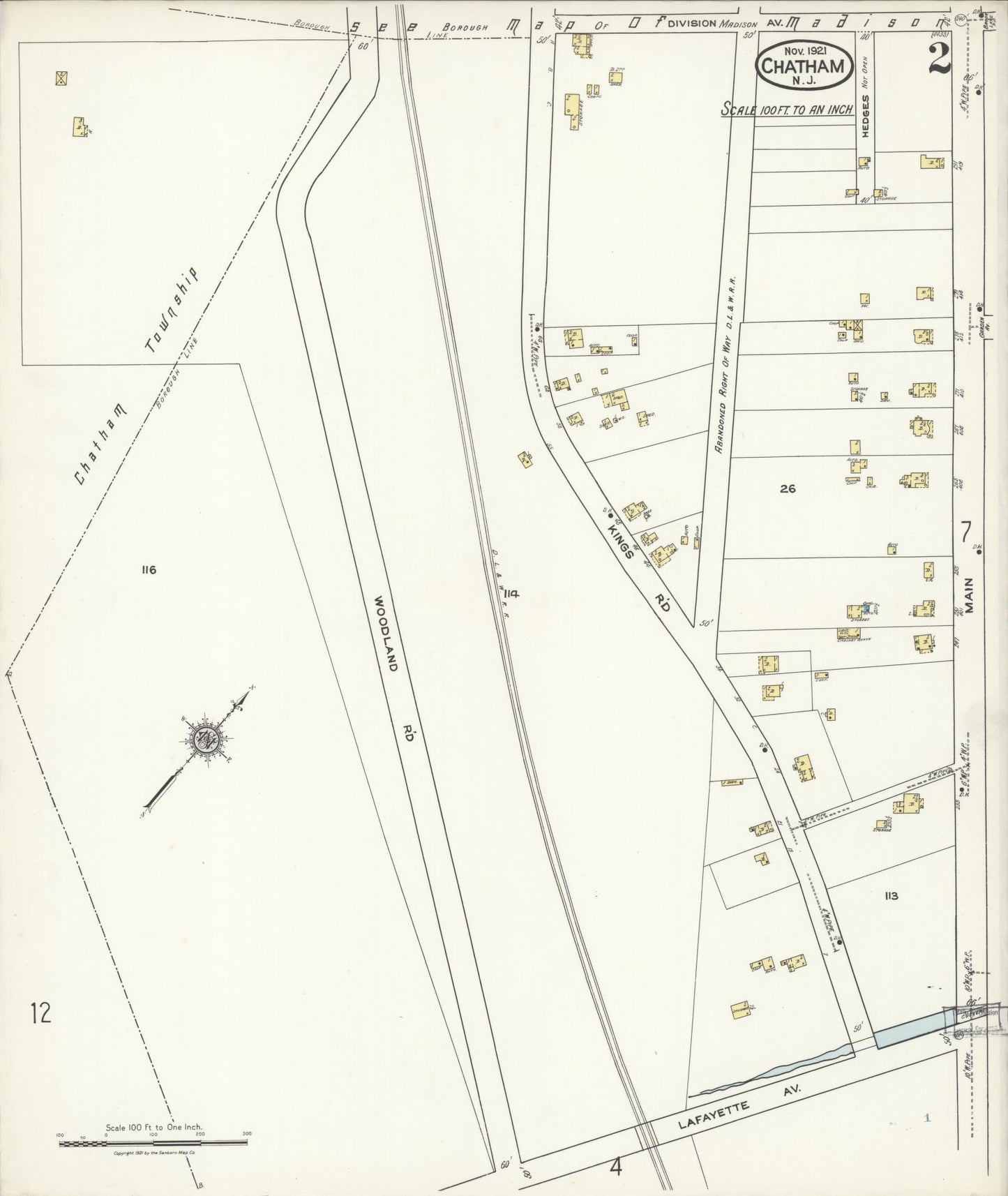 Sanborn Fire Insurance Map from Chatham, Morris County, New Jersey (1921), Sheet #0002 - Historic Sanborn Fire Insurance Map Print, vintage old map wall art, antique decor, genealogy gift, New Jersey New Jersey map
