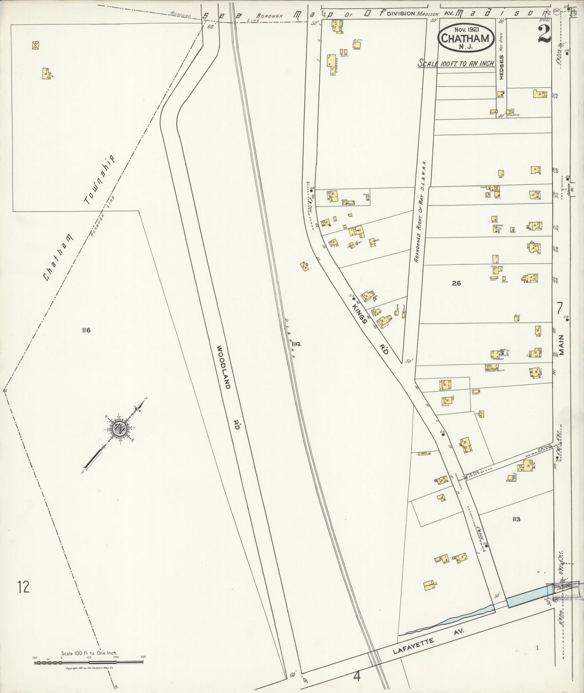 Sanborn Fire Insurance Map from Chatham, Morris County, New Jersey (1921), Sheet #0002 - Historic Sanborn Fire Insurance Map Print, vintage old map wall art, antique decor, genealogy gift, New Jersey New Jersey map