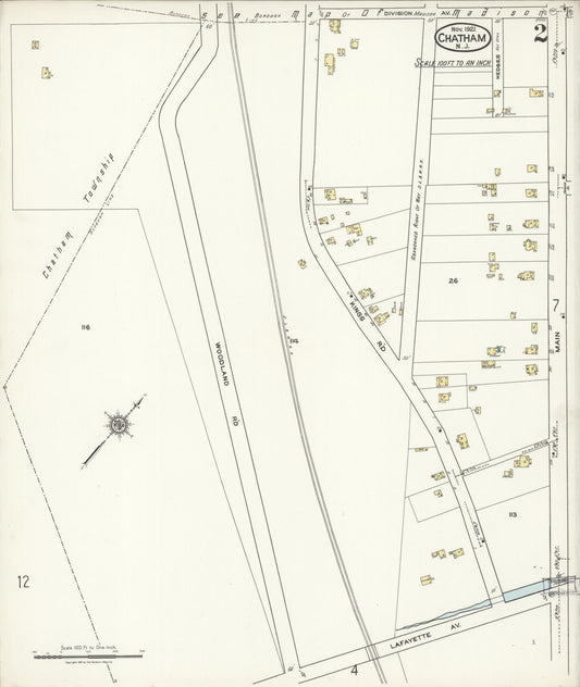 Sanborn Fire Insurance Map from Chatham, Morris County, New Jersey (1921), Sheet #0002 - Historic Sanborn Fire Insurance Map Print, vintage old map wall art, antique decor, genealogy gift, New Jersey New Jersey map