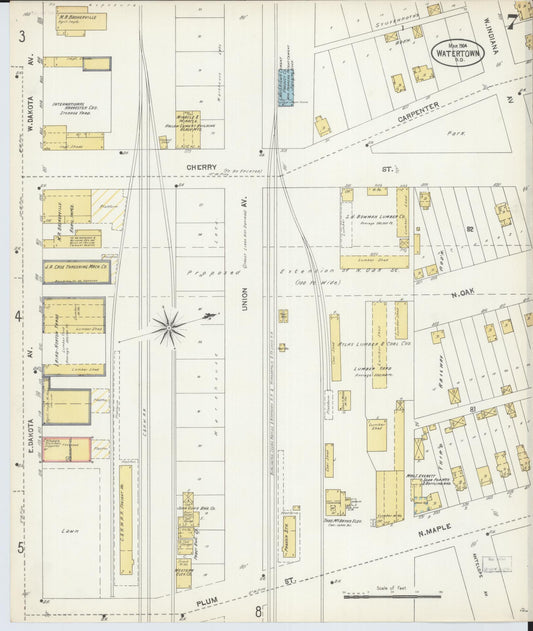 Sanborn Fire Insurance Map from Watertown, Codington County, South Dakota (1904), Sheet #0007 - Historic Sanborn Fire Insurance Map Print, vintage old map wall art, antique decor, genealogy gift, South Dakota South Dakota map