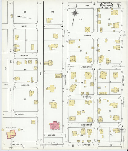 Sanborn Fire Insurance Map from Kaufman, Kaufman County, Texas (1920), Sheet #0007 - Historic Sanborn Fire Insurance Map Print, vintage old map wall art, antique decor, genealogy gift, Texas Texas map