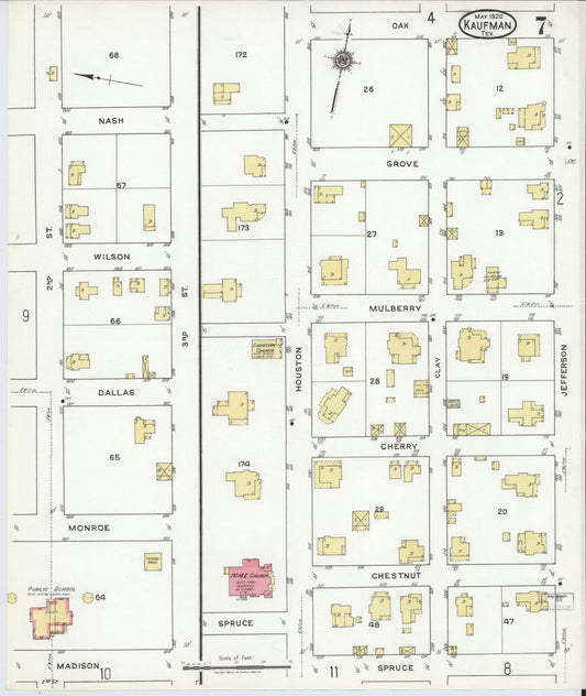 Sanborn Fire Insurance Map from Kaufman, Kaufman County, Texas (1920), Sheet #0007 - Historic Sanborn Fire Insurance Map Print, vintage old map wall art, antique decor, genealogy gift, Texas Texas map