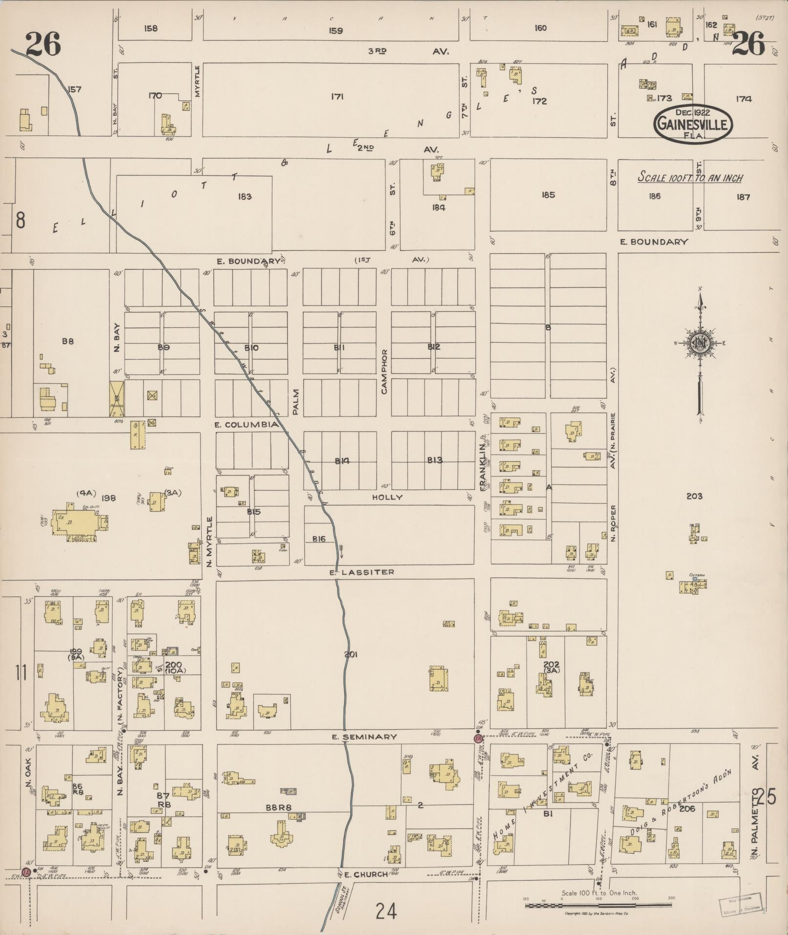 Sanborn Fire Insurance Map from Gainesville, Alachua County, Florida (1922), Sheet #0026 - Complete Map Set gallery image, historic Sanborn map, vintage wall art, Florida Florida