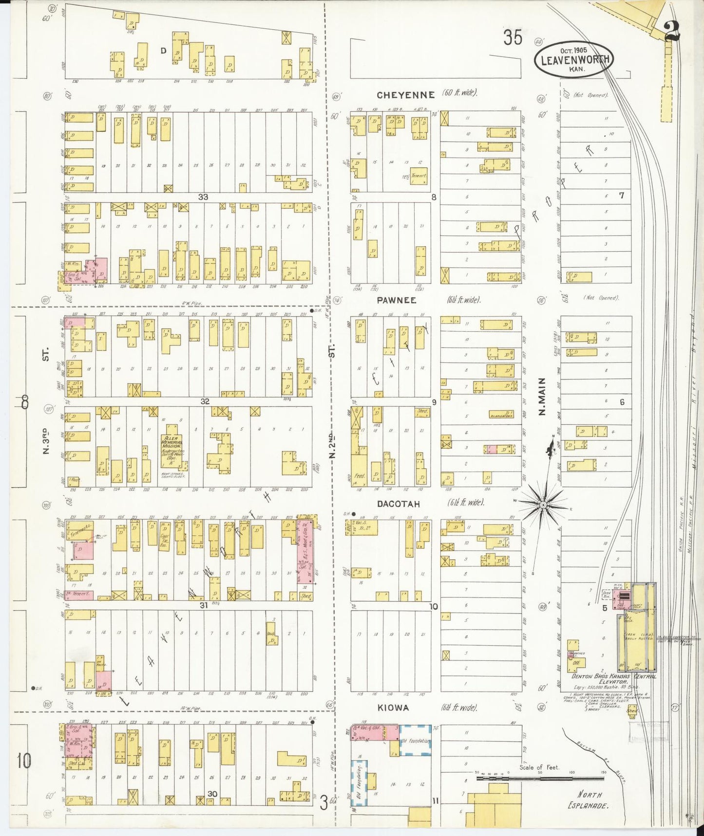 Sanborn Fire Insurance Map from Leavenworth, Leavenworth County, Kansas (1905), Sheet #0003 - Complete Map Set gallery image, historic Sanborn map, vintage wall art, Kansas Kansas