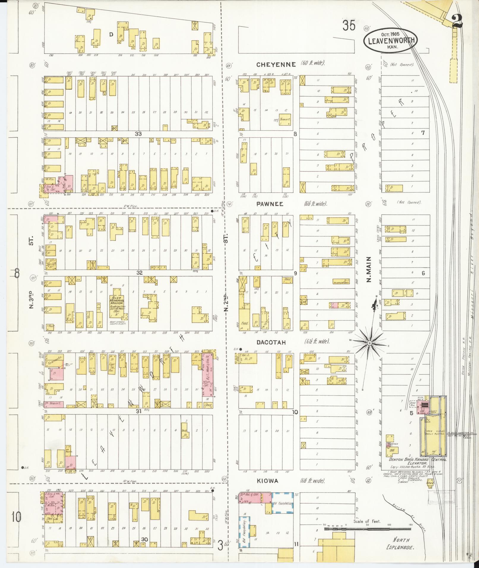 Sanborn Fire Insurance Map from Leavenworth, Leavenworth County, Kansas (1905), Sheet #0003 - Complete Map Set gallery image, historic Sanborn map, vintage wall art, Kansas Kansas