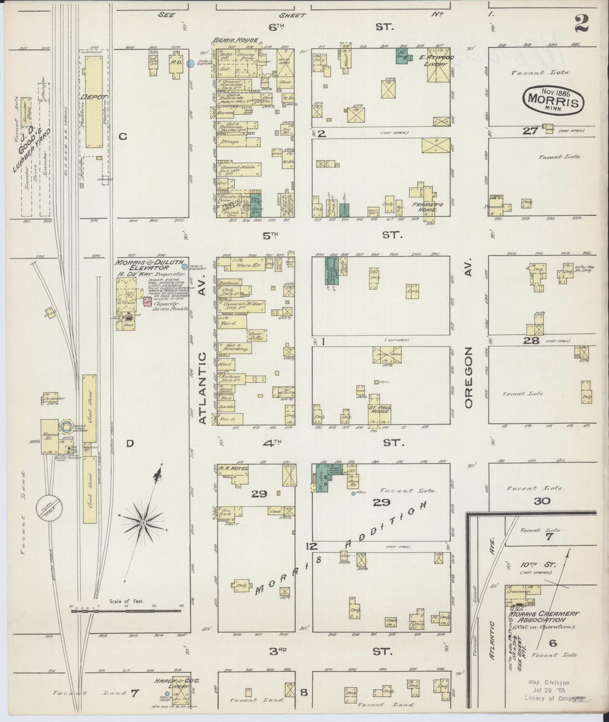 Sanborn Fire Insurance Map from Morris, Stevens County, Minnesota (1885), Sheet #0002 - Complete Map Set gallery image, historic Sanborn map, vintage wall art, Minnesota Minnesota
