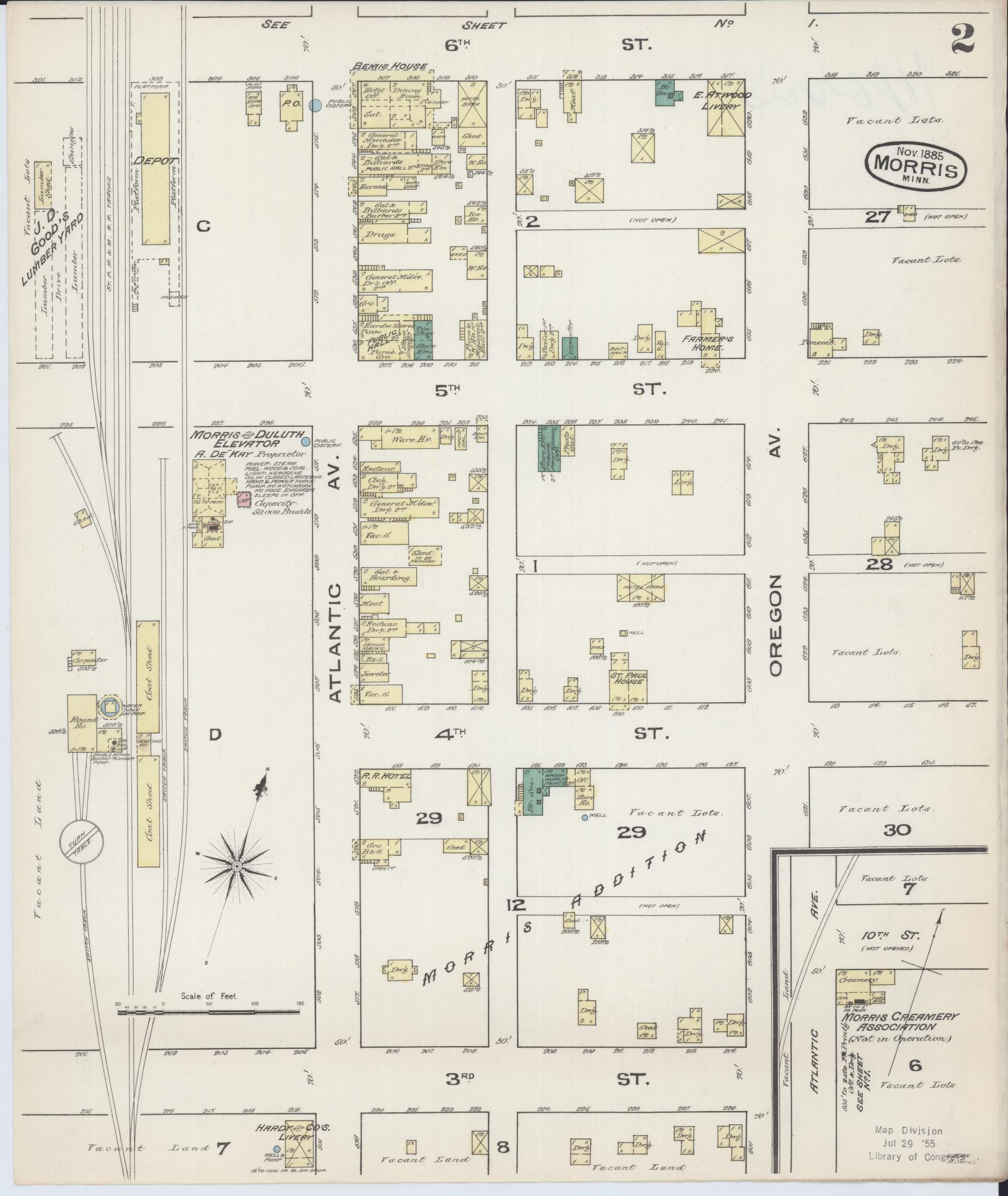 Sanborn Fire Insurance Map from Morris, Stevens County, Minnesota (1885), Sheet #0002 - Complete Map Set gallery image, historic Sanborn map, vintage wall art, Minnesota Minnesota
