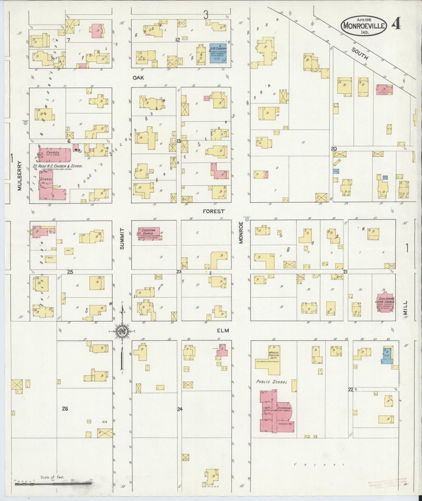 Sanborn Fire Insurance Map from Monroeville, Allen County, Indiana (1916), Sheet #0004 - Historic Sanborn Fire Insurance Map Print, vintage old map wall art, antique decor, genealogy gift, Indiana Indiana map
