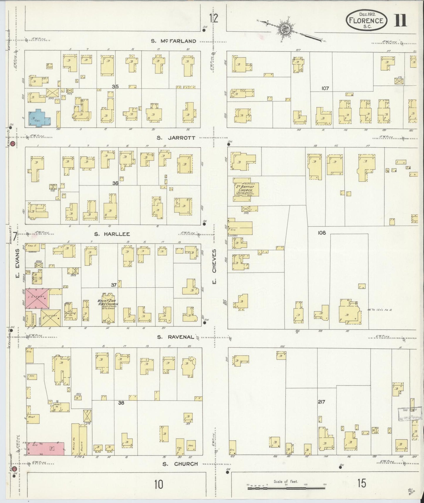 Sanborn Fire Insurance Map from Florence, Florence County, South Carolina (1912), Sheet #0011 - Complete Map Set gallery image, historic Sanborn map, vintage wall art, South Carolina South Carolina