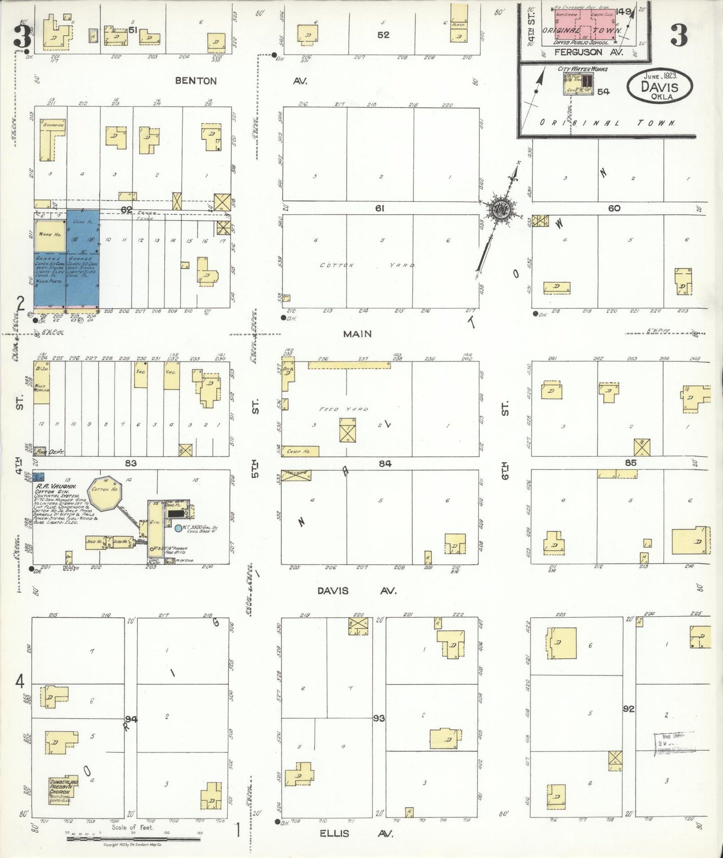 Sanborn Fire Insurance Map from Davis, Murray County, Oklahoma (1923), Sheet #0003 - Historic Sanborn Fire Insurance Map Print, vintage old map wall art, antique decor, genealogy gift, Oklahoma Oklahoma map
