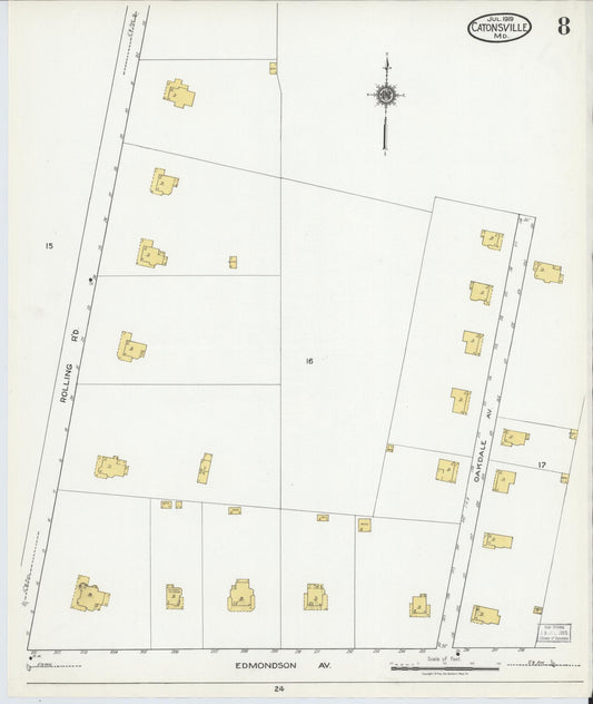Sanborn Fire Insurance Map from Catonsville, Baltimore County, Maryland (1919), Sheet #0008 - Historic Sanborn Fire Insurance Map Print, vintage old map wall art, antique decor, genealogy gift, Maryland Maryland map