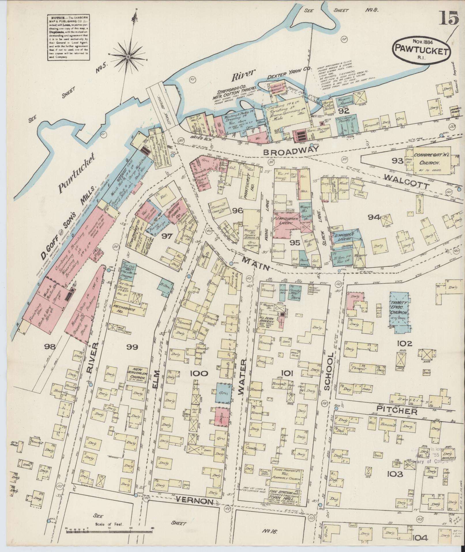 Sanborn Fire Insurance Map from Pawtucket, Providence County, Rhode Island (1884), Sheet #0015 - Complete Map Set gallery image, historic Sanborn map, vintage wall art, Rhode Island Rhode Island