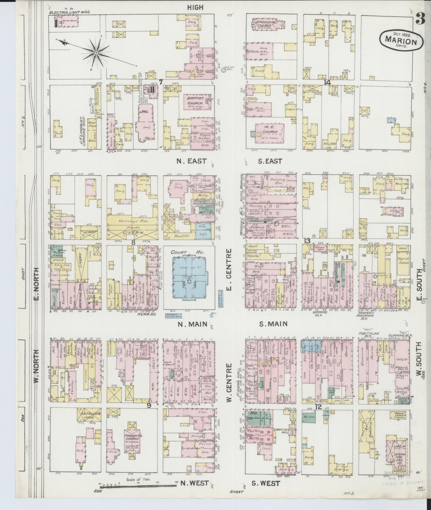 Sanborn Fire Insurance Map from Marion, Marion County, Ohio (1888), Sheet #0003 - Complete Map Set gallery image, historic Sanborn map, vintage wall art, Ohio Ohio