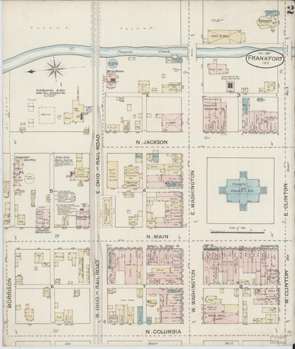 Sanborn Fire Insurance Map from Frankfort, Clinton County, Indiana (1887), Sheet #0002 - Historic Sanborn Fire Insurance Map Print, vintage old map wall art, antique decor, genealogy gift, Indiana Indiana map