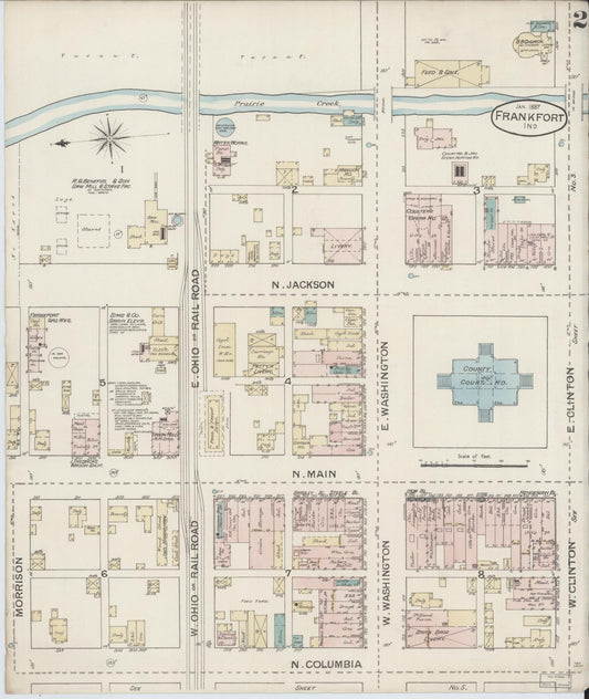 Sanborn Fire Insurance Map from Frankfort, Clinton County, Indiana (1887), Sheet #0002 - Historic Sanborn Fire Insurance Map Print, vintage old map wall art, antique decor, genealogy gift, Indiana Indiana map