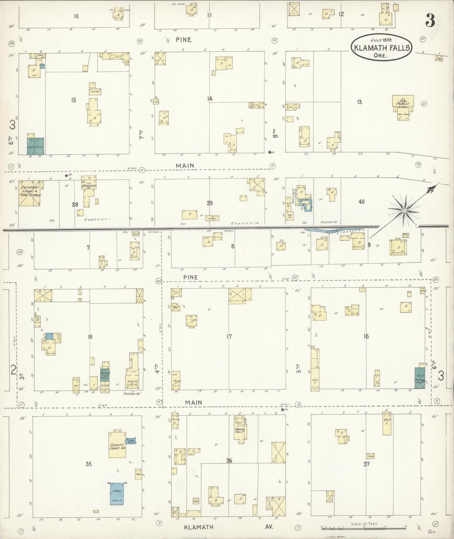 Sanborn Fire Insurance Map from Klamath Falls, Klamath County, Oregon (1898), Sheet #0003 - Complete Map Set gallery image, historic Sanborn map, vintage wall art, Oregon Oregon