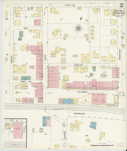 Sanborn Fire Insurance Map from Thomson, McDuffie County, Georgia (1908), Sheet #0002 - Complete Map Set gallery image, historic Sanborn map, vintage wall art, Georgia Georgia